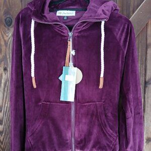 NWT Montanaco XS S Plum Velour Zip up Hoody Jacket Rope string Pockets